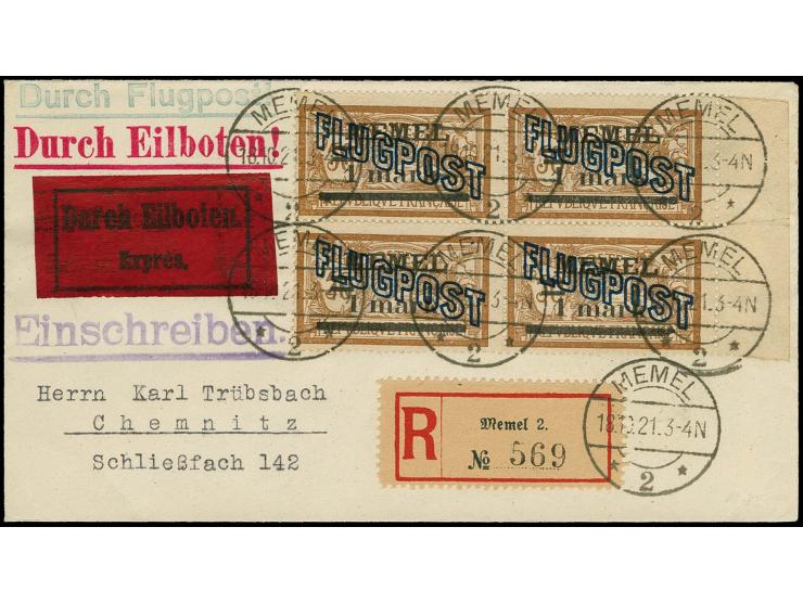 1m. im Viererblock mit rechtem Bogenrand, die rechte obere Marke mit Aufdruckfehler "weiter Abstand zwischen 1 und mark", mit