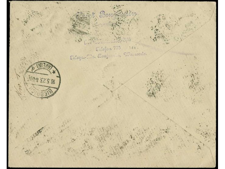 1923, Hafenjubiläum 40-3000M. mit Stempel "KLAIPEDA 15.V.23" auf R-Brief nach Biebrich, tadellos