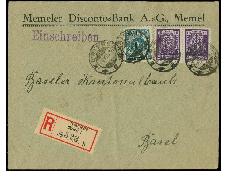 1923, 1 Lit. mit Urmarkenplattenfehle "L in KLAIPEDA fehlt fast ganz" mit Zufrankatur mit Stempel "KLAIPEDA 9.XII.24" auf R-B