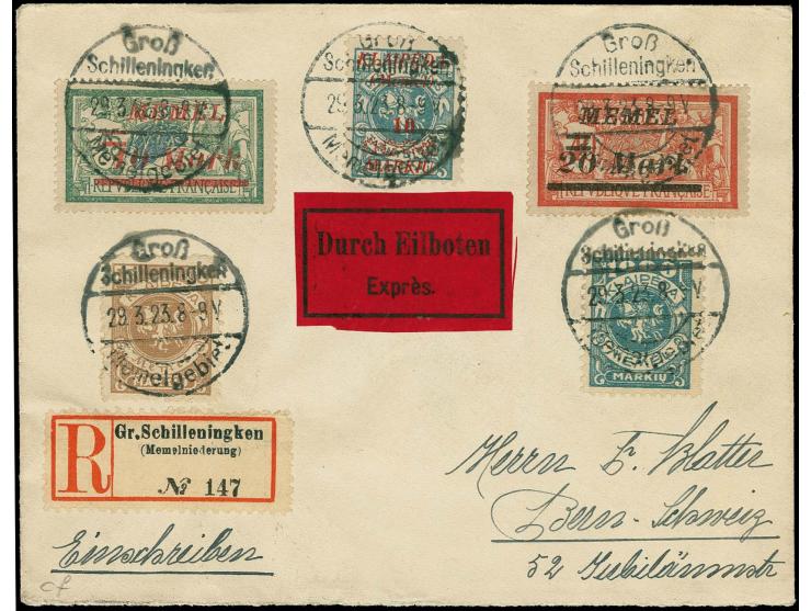 "GROß SCHILLENINGKEN 29.3.23" mehrfach klar auf R-Brief nach Bern, gute Erhaltung 