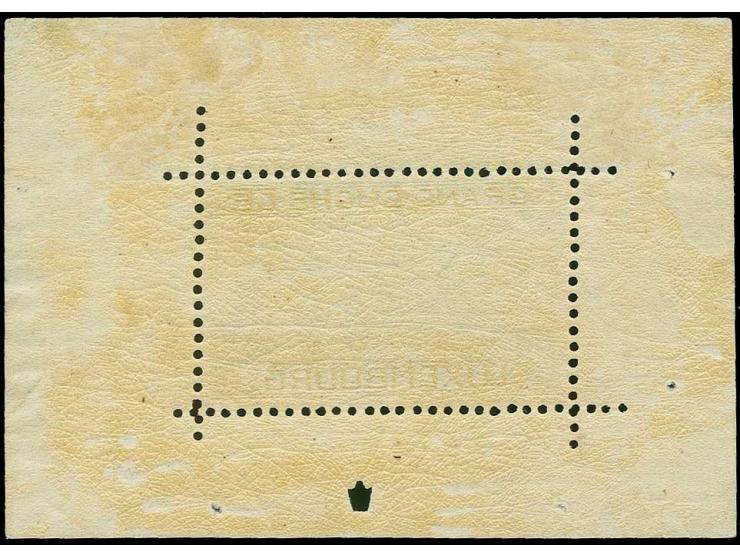 Souvenir sheet 10 fr. with long perforation, unused, fine, certificate Goebel AIEP