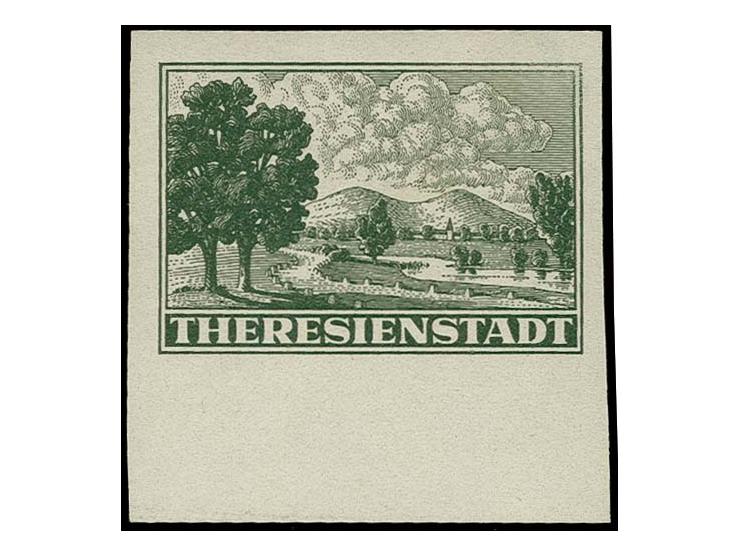 THERESIENSTADT: 1943, Zulassungsmarke, ungezähntes Unterrandstück, postfrisch, kleine Knitter bzw. Radierung, sign. Mikulski 