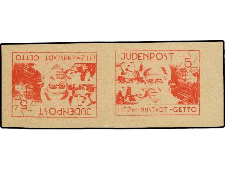 LITZMANNSTADT: 1944, 5 Pfg. zinnober im waagerechten Kehrdruckpaar, ohne Gummi wie verausgabt, Kabinett, sign. Jungjohann BPP