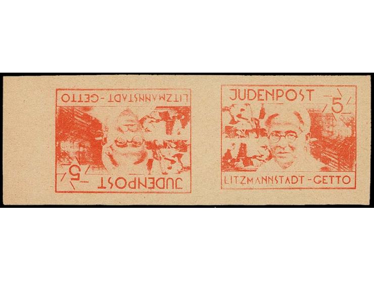 LITZMANNSTADT: 1944, 5 Pfg., Kehrdruckpaar auf rückseitig bedrucktem Kartonpapier, ungebraucht ohne Gummi, wie verausgabt, po