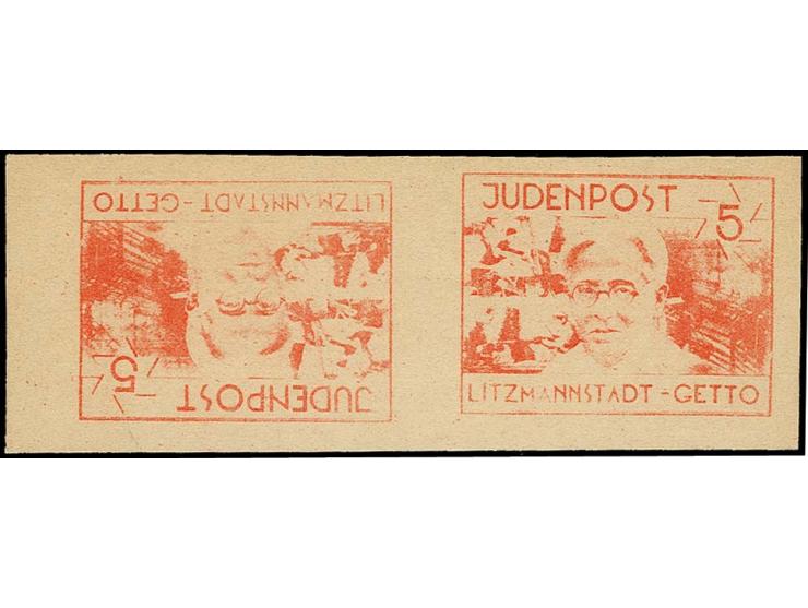 LITZMANNSTADT: 1944, 5 Pfg., Kehrdruckpaar auf Kartonpapier, ungebraucht ohne Gummi, wie verausgabt, sign. Schmutz