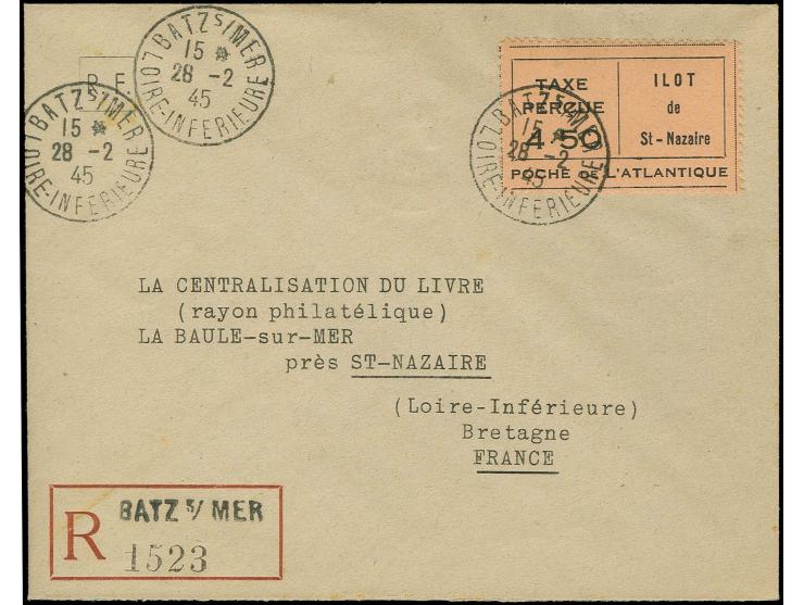 1945, Gebührenzettel 4,50 Fr. auf R-Brief nach La Baule mit Ankunftsstempel, sign. Tust BPP