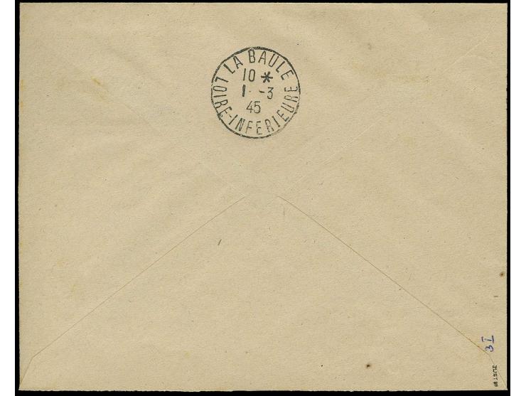 1945, Gebührenzettel 4,50 Fr. auf R-Brief nach La Baule mit Ankunftsstempel, sign. Tust BPP
