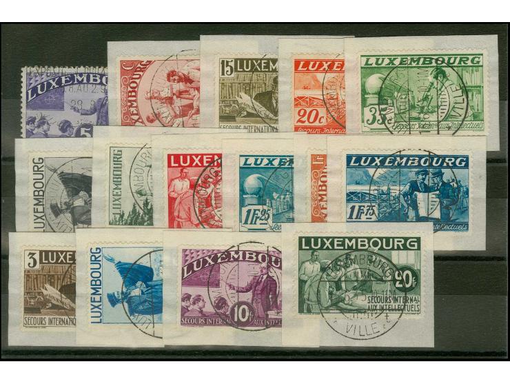  5 c.- 20 fr. cpl. used, except 5 c. all on pieces with central cancel "LUXEMBOURG VILLE t 15.6.35", fine and scarce in this 
