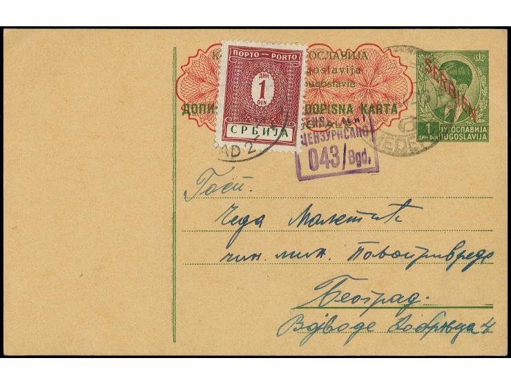 1942, 1 Din. mit Stempel "BEOGRAD" auf Ganzsachenkarte 1 Din, tadellos, Befund Kleymann BPP