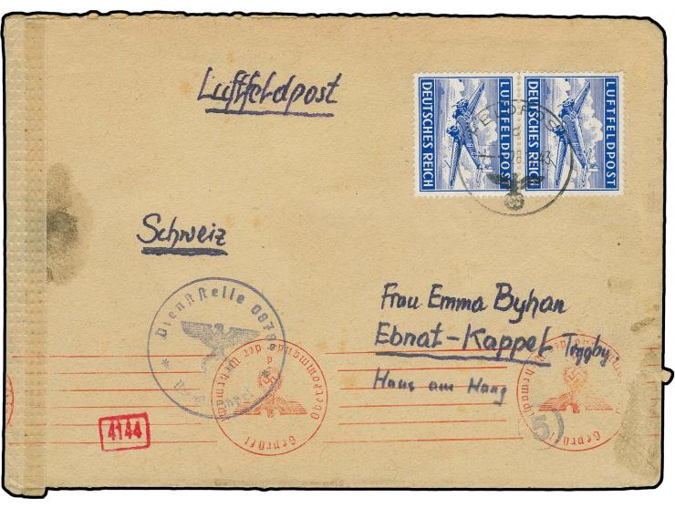 Ausländer in der Wehrmacht- Schweiz: 1943, Luftfeldpostmarke gezähnt im senkrechten Paar mit Normstempel "28.12.43" auf Brief