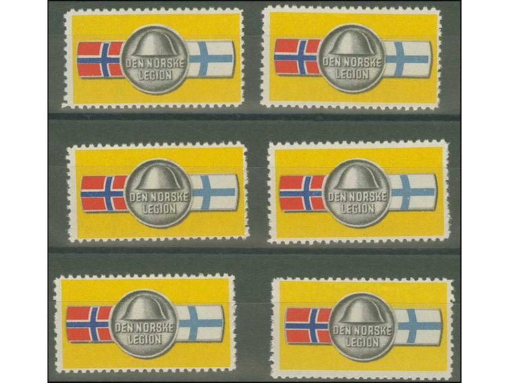 1944, farbige Vignette "Den Norske Legion", Partie mit 6 Stück, postfrisch, Pracht