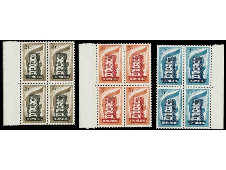 1956, CEPT 2-4 fr. in marginal blocks of 4, unmounted mint (Mi. 1.200,-)