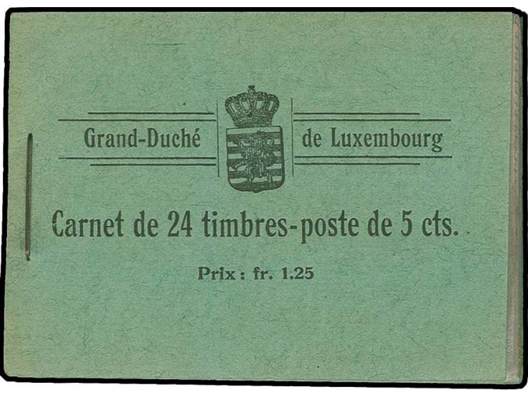 STAMP BOOKLETS: 1906, stamp booklet with 4 sheets of 6 stamps 5 c. green; the back wrapper tiny defective at the staple, othe