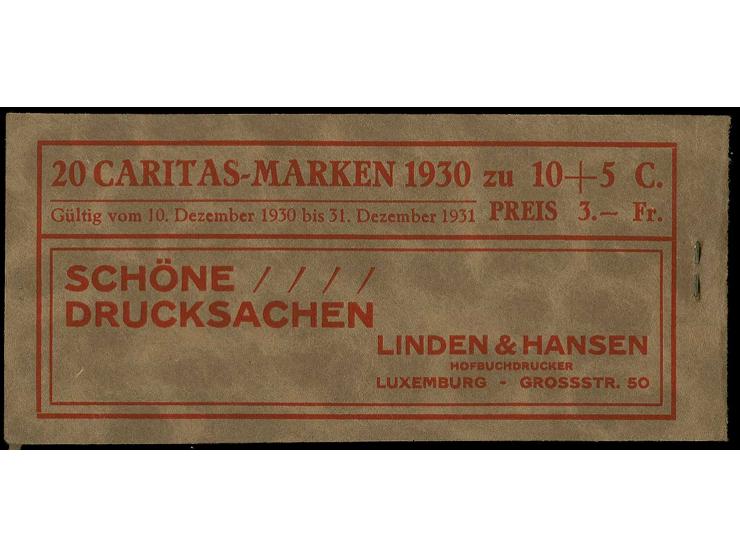 1930, CARITAS stamp booklet with 20 stamps 10 c., light opening crease on front, otherwise fine