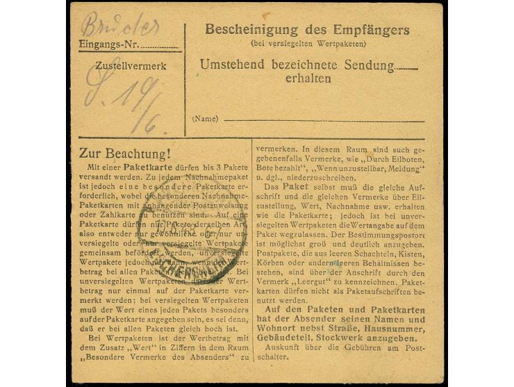 1947, Friedenstaube 3M. im senkrechten Paar mit Stempel "LICHTENFELS 12.6.48" auf Paketkarte nach Frankfurt, Zähnung duch Ran