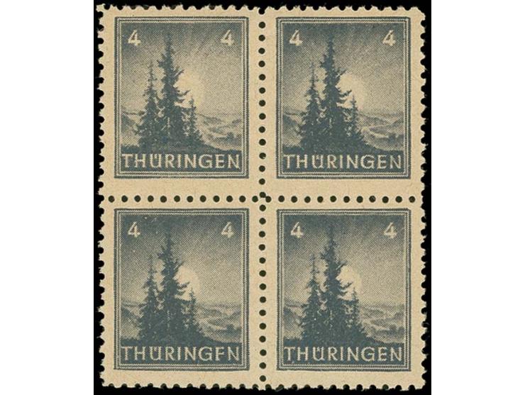 4  Pfg. mit Plattenfehler "THÜRINGFN" innerhalb eines 4er-Blocks, postfrisch