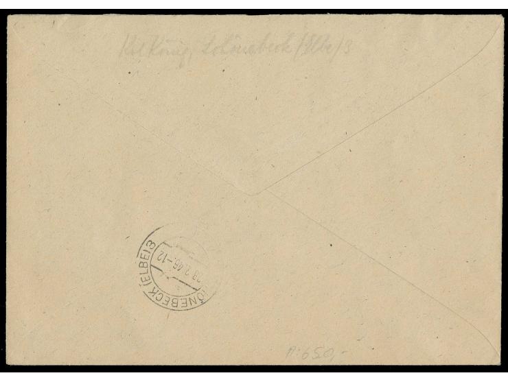 Abschiedsserie 4 Pfg. mit Wz. Stufen fallen mit Zufrankatur mit Sonderstempel "SCHNEEBERG ERZGEB. 26.2.46" auf portogerechtem