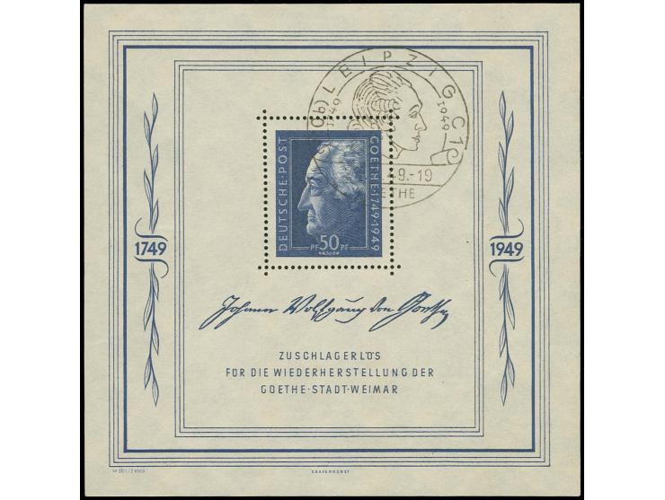 1949, Goethe Blockausgabe, mit Sonderstempel "LEIPZIG 28.8.49", selten, Fotoattest Weigelt BPP
