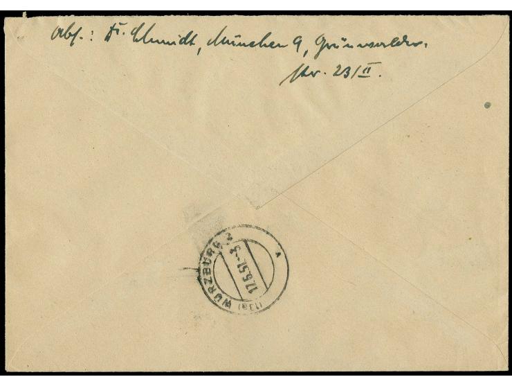 Währungsgeschädigten-Block mit Sonderstempel auf portogerechtem R-Brief von "MÜNCHEN 16.6.51" nach Würzburg mit Ankunftsstemp