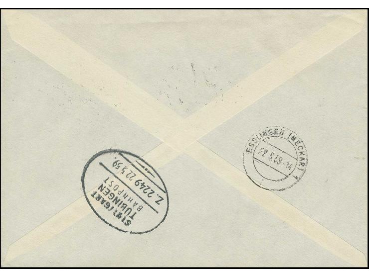 40 Pfg. im waagerechtem Paar mit Stempel "LUDWIGSBURG 22.5.59" auf portogerechtem Eil-Brief nach Esslingen
