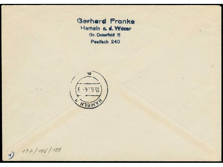  1954, Heuss 2, 25 und 70 Pfg. mit Stempel "HAMELN 15.6.51" auf Orts-R-Brief, selten, Fotoattest Schlegel BPP