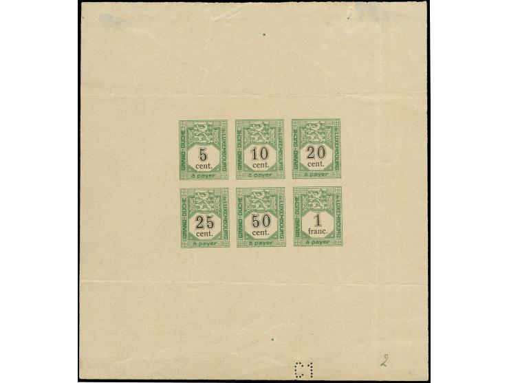 5 c.-1 fr. (except 12½ c.) as compositive proof on sheetlet, ungummed, some folds in the margins only, very scarce
