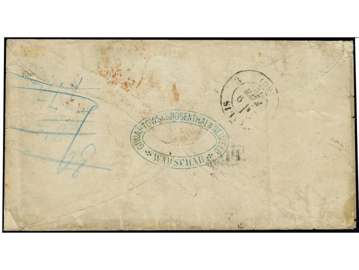 RUSSIA USED IN POLAND: 1866/75, 3 k. black/green on vertically laid paper with 5 k. on horizontally laid paper and 1865, 20 k