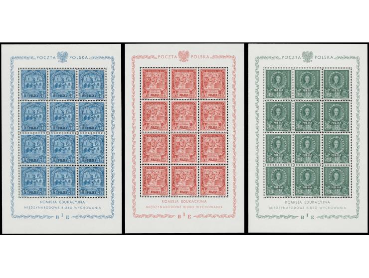 1946, BIE 3-11 Zl. in complete miniature sheets with 12 stamps, unmounted mint, fine and scarce (Mi. for single stamps 1.800,
