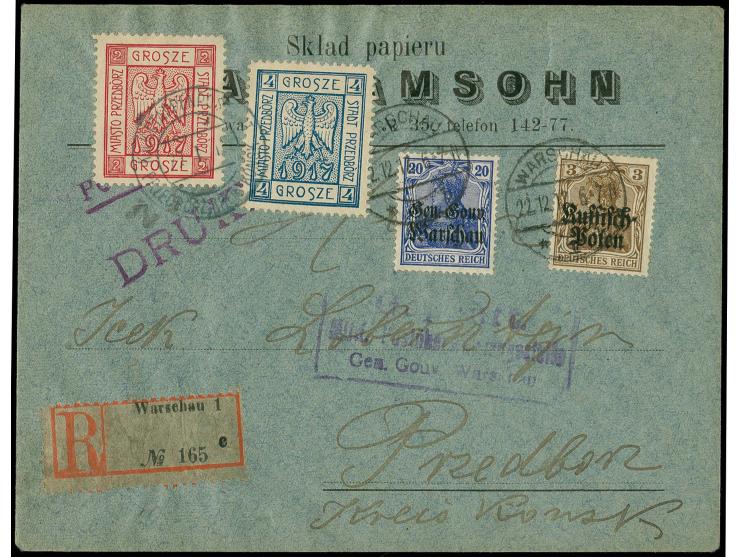 Przedbórz: 1917, 2 gr. red and 4 gr. blue tied by cds. "ETAPPENPOSTAMT PRZEDORZ KREIS KRONSK 29.12.17" to registered printed 