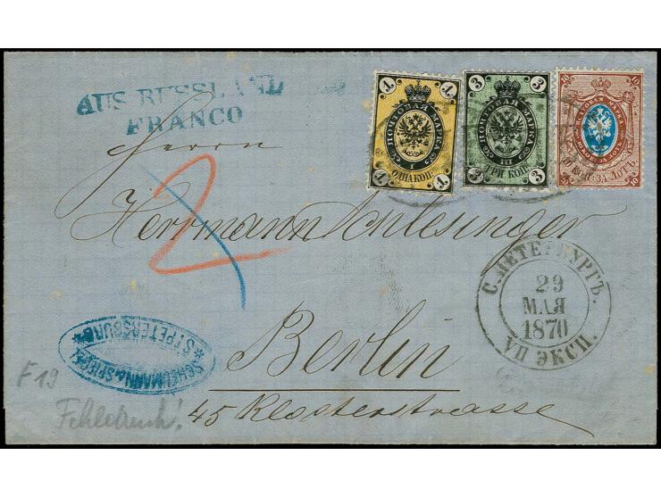 1866, 3k. with burelage of 5k. with additional franking tied by oval "S.P.B." to folded lettersheet to Berlin, fine
 
 