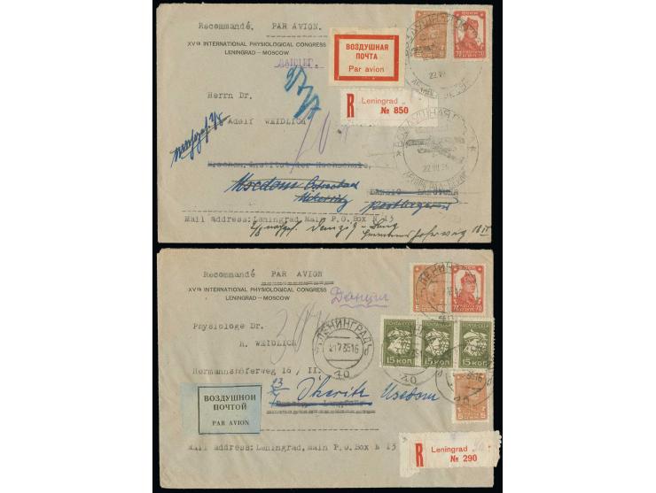 1929, Workers 5 k. with additional franking on two covers with pre-printed senders address "XV th. INTERNATIONAL PHYSIOLOGICA