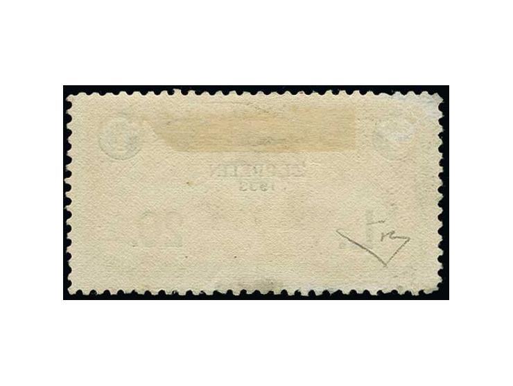 1933, Zeppelin 20 l. on 1 l., overprint essay with Zeppelin flying from left to right, unused, slightly toned in the perforat