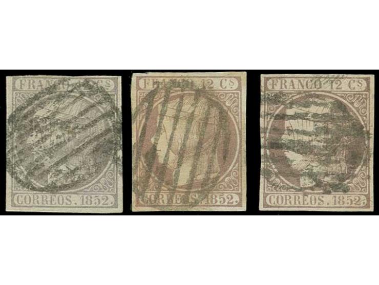 1852, 12 c. lilac, dark lilac and greyish-lilac, all with mostly wide margins (greyish-lilac clear at top left), used, fine, 