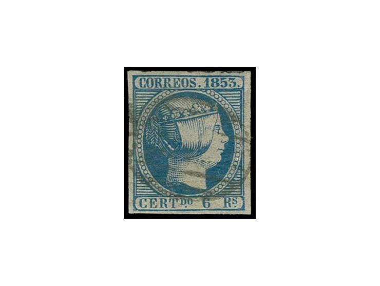 6 r. blackish-blue, used, very fine, sign. Baschwitz BPP (Edifil 21a)