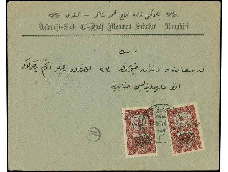 1 pia. and surcharge 2 pia. used on commercial envelope from Kangheri with transit and arrival marks
