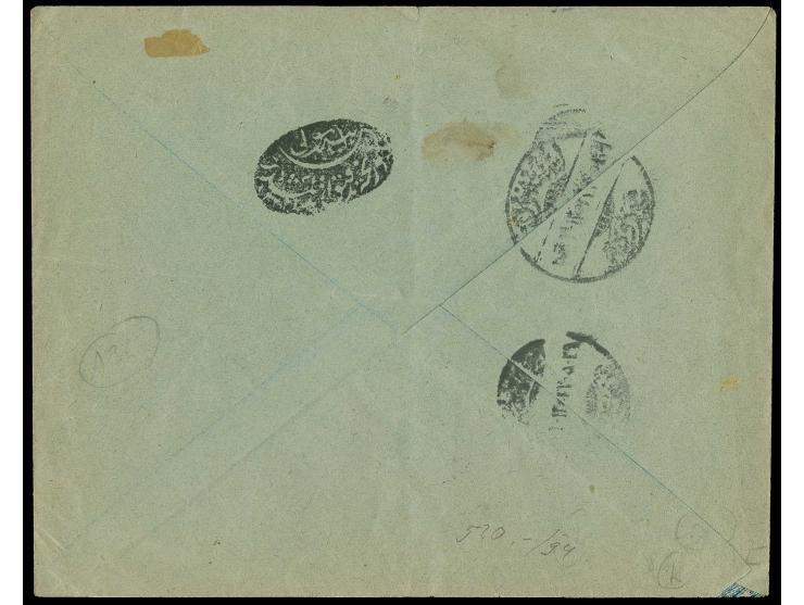 1 pia. and surcharge 2 pia. used on commercial envelope from Kangheri with transit and arrival marks