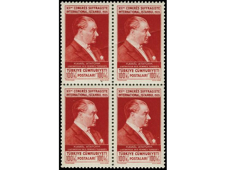 100 k. in block of 4, unmounted mint, upper pair with crease