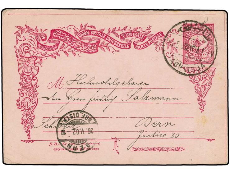 "TACHLIDJA", bilingual cds., good strike on postcard 1902 to Switzerland with arrival mark