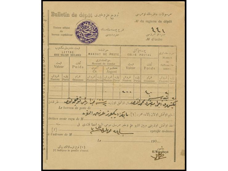 "TELEGRAF VE POSTAHANE-i PRISTINA 1315", clear negative seal in violet on postal receipt, folds not effecting the cancellatio