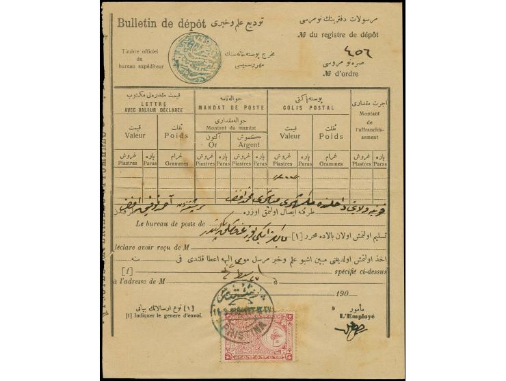 "TELEGRAF VE POSTAHANE-i PRISTINA 1315", clear negative seal in blue on postal receipt with additional tax stamp, cancelled b