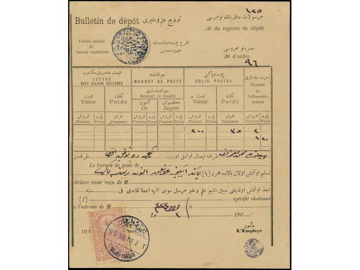 YENIDJE: "TELEGRAF VE POSTAHANE-I YENICE-I VARDAR 307", clear negative seal on postal receipt, franked with tax stamp tied by