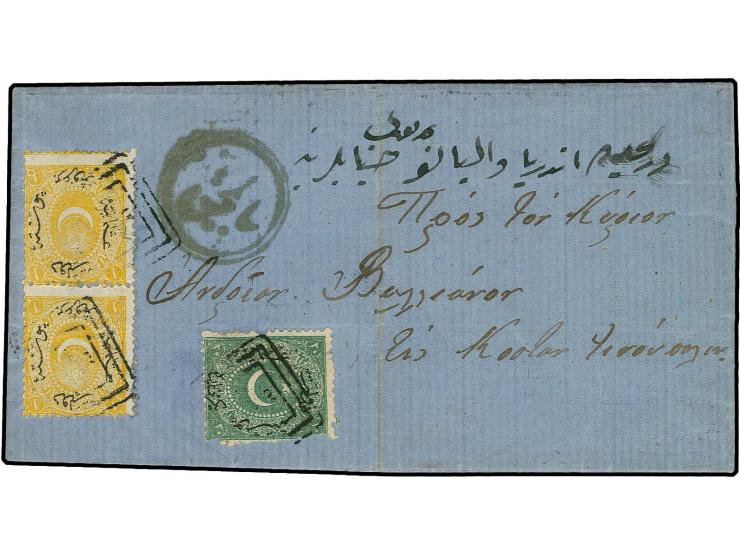 BALTCHIK: "Balcik", arabic double circle on folded cover to Deraliye (Istanbul), franked on arrival with 1868, 20 pa. green a