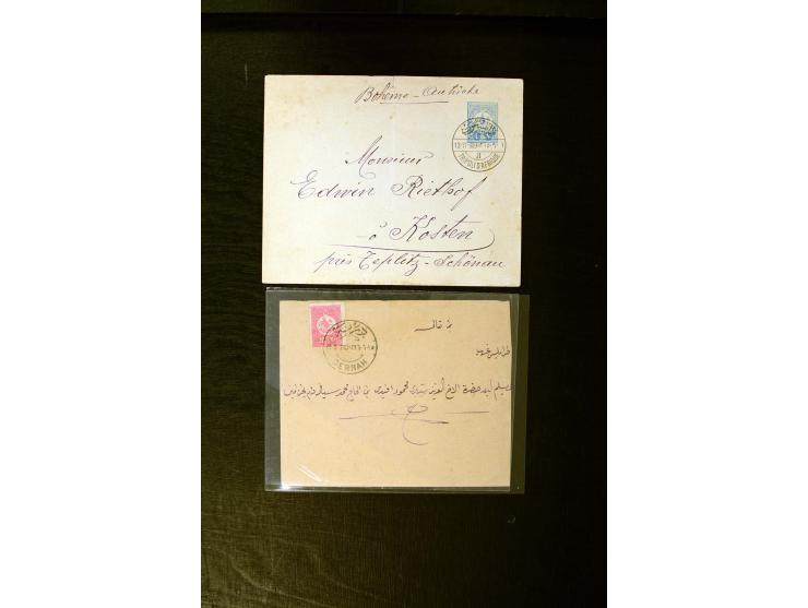 1896/1911 (ca.), 8 covers and one postcard with print cds. incl. "DERNAH", double circle "BENGHAZI", "TRIPOLI D'AFRIQUE 3" et