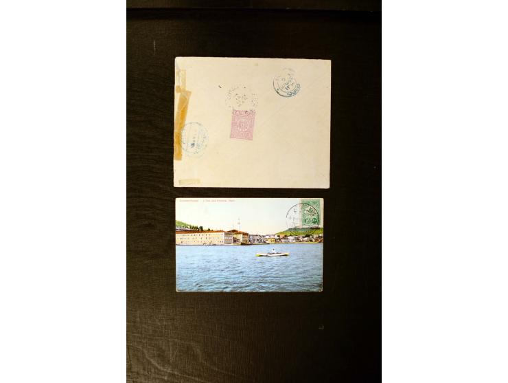 1896/1911 (ca.), 8 covers and one postcard with print cds. incl. "DERNAH", double circle "BENGHAZI", "TRIPOLI D'AFRIQUE 3" et