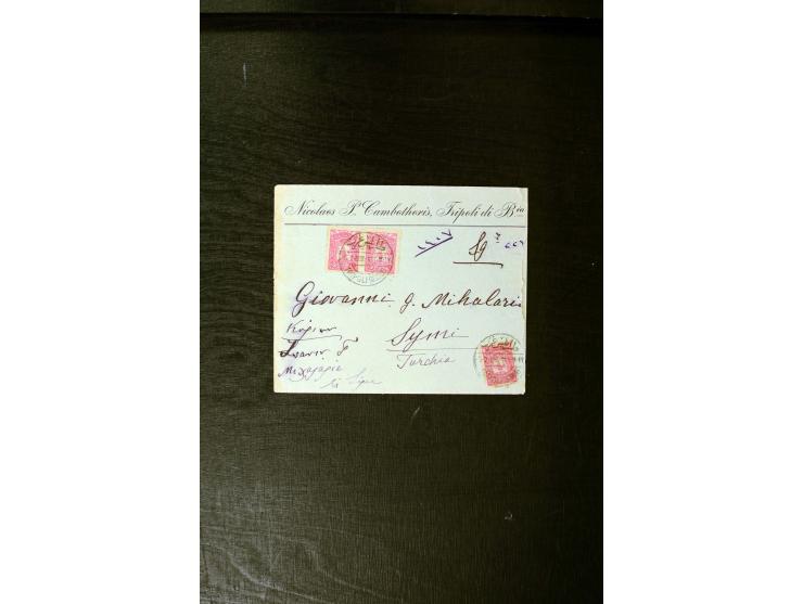 1896/1911 (ca.), 8 covers and one postcard with print cds. incl. "DERNAH", double circle "BENGHAZI", "TRIPOLI D'AFRIQUE 3" et