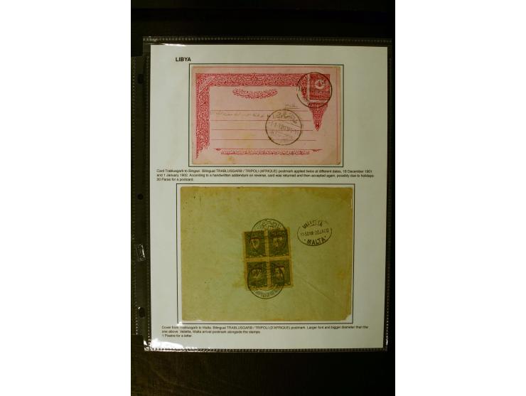 1896/1911 (ca.), 8 covers and one postcard with print cds. incl. "DERNAH", double circle "BENGHAZI", "TRIPOLI D'AFRIQUE 3" et