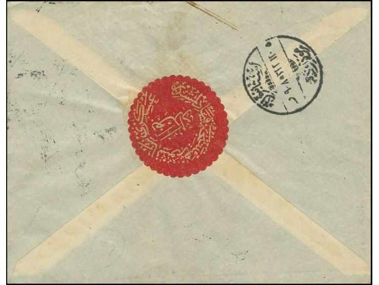 "BAGDAD 26-11-916" on 1916, 1 pia. in horizontal pair on registered envelope to Constantinople, bearing on reverse scarce cen