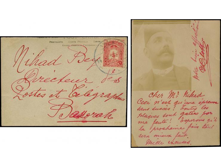 FAV: "FAO 14-3-907" on 1905, 20 pa. on privately produced photo-postcard to Basra. A great rarity of Iraq postal history; the
