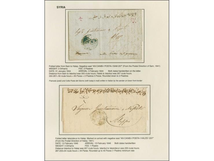 1844/47, 2 entire letters with negative seals of Sam (Damas) and Haleb