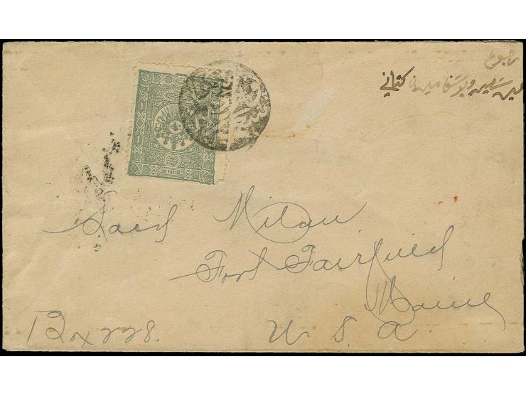 BESKENTA: "BESKENTA POSTA SUDESI", clear negative seal on 1892, 1 pia. on envelope via London to Fort Fairfield, Maine, Unite